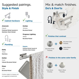Amerock BH26612PNSS Polished Nickel/Stainless Steel Towel Ring 5-1/4 in (133 mm) Towel Holder Esquire Hand Towel Holder for Bathroom Wall Small Kitchen Towel Holder Bath Accessories