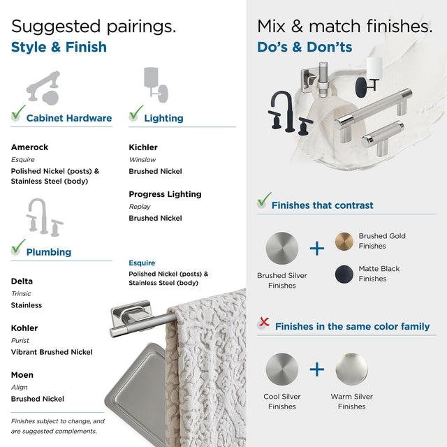 Amerock BH26612PNSS Polished Nickel/Stainless Steel Towel Ring 5-1/4 in (133 mm) Towel Holder Esquire Hand Towel Holder for Bathroom Wall Small Kitchen Towel Holder Bath Accessories