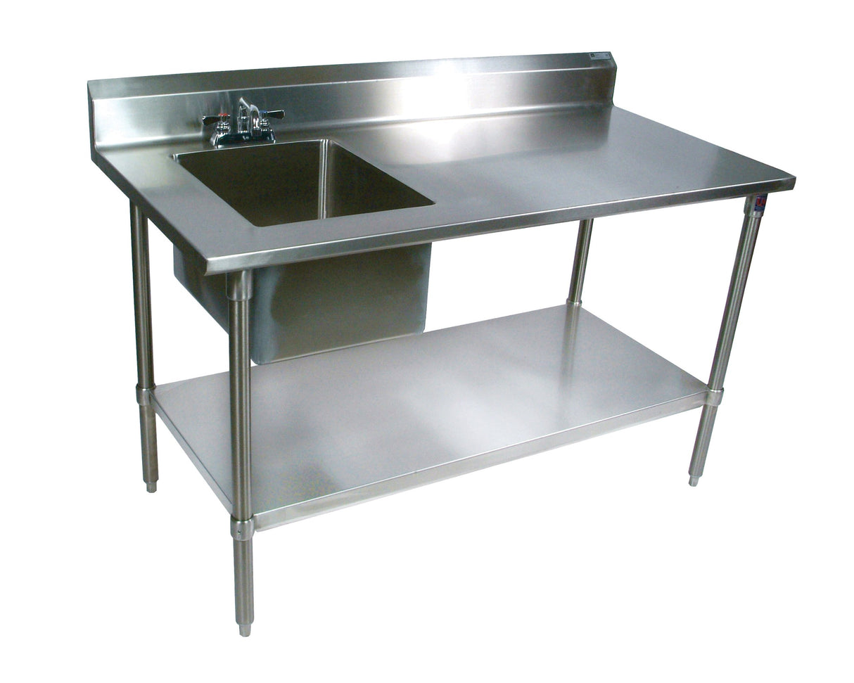 John Boos EPT6R5-3060GSK-L Stainless Steel Prep Table with Sink Bowl, Galvanized Undershelf, 60" Length x 30" Width, Left Hand Side