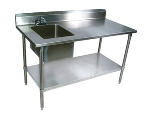 John Boos EPT6R5-3060GSK-L Stainless Steel Prep Table with Sink Bowl, Galvanized Undershelf, 60