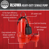 Red Lion RL50WA 115 Volt, 1/2 HP, 7200 GPH Sewage Pump with Piggyback Tethered Switch and 20-Ft. Power Cord, Red, 14942663