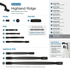 Amerock Appliance Pull Black Bronze 18 inch (457 mm) Center to Center Highland Ridge 1 Pack Drawer Pull Drawer Handle Cabinet Hardware