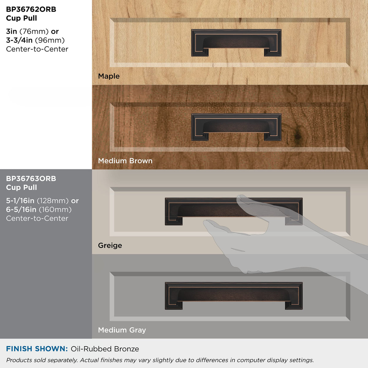 Amerock Cabinet Cup Pull Oil Rubbed Bronze 5-1/16 inch & 6-5/16 inch (128 mm & 160 mm) Center-to-Center Appoint 1 Pack Drawer Pull Cabinet Handle Cabinet Hardware