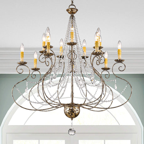 Livex Lighting 51910-36 Crystal Accents 14 Light Foyer Chandelier from Isabella Collection Dark Finish, Hand Applied European Bronze