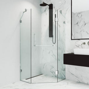 VIGO VG6062CHCL40 38.13" -38.13" W -73.38" H Frameless Hinged Neo-angle Shower Enclosure with Clear 0.38" Tempered Glass and Stainless Steel Hardware in Chrome Finish with Reversible Handle