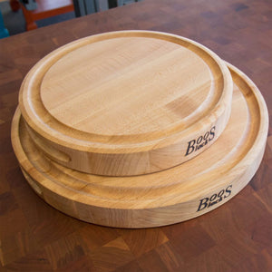 John Boos CB1051-1M1212175 Maple Wood Cutting Board for Kitchen Prep, 1.75" Thick, Large, Edge Grain, Circular Charcuterie Block, 12", Reversible, Juice Grooves 12DIAX1.75 MPL-EDGE GR-