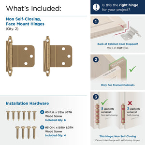 Amerock BPR3417CZ Cabinet Hinge 3/8 in (10 mm) Inset Non-Self Closing Face Mount Champagne Bronze Kitchen Cabinet Door Hinge 1 Pair/2 Pack Functional Hardware