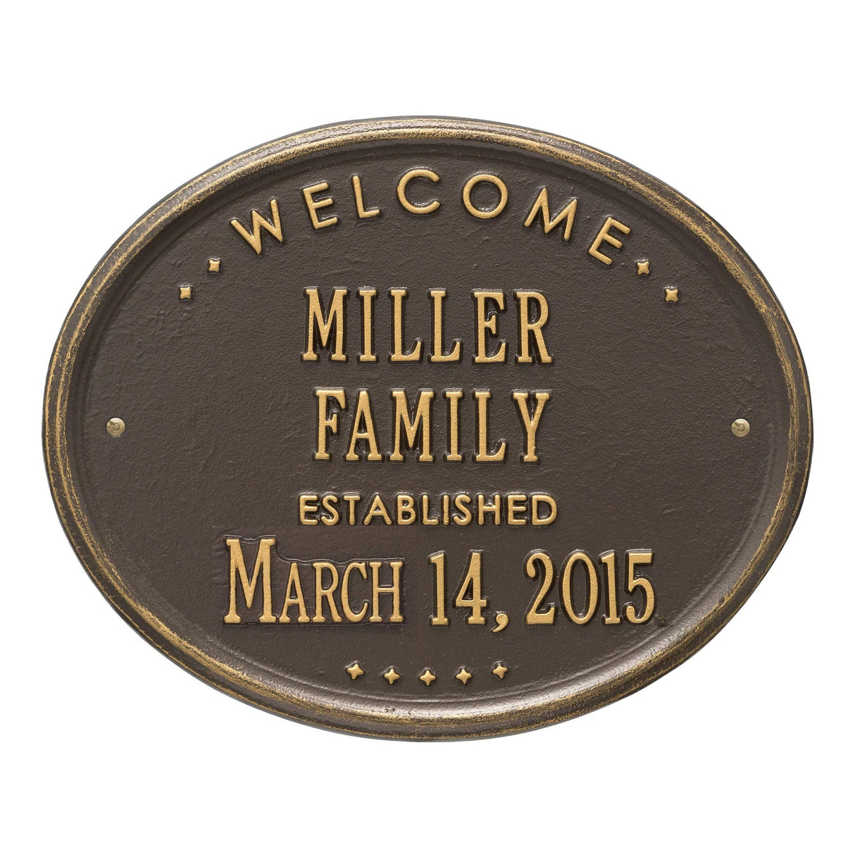Whitehall 1398OG - Welcome Oval "Family" Established - Standard Wall - Two Line - Bronze/Gold