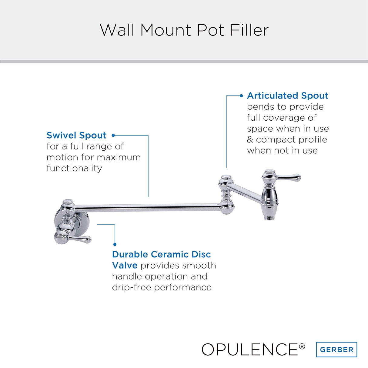 Gerber D205057 Chrome Opulence Wall Mount Pot Filler