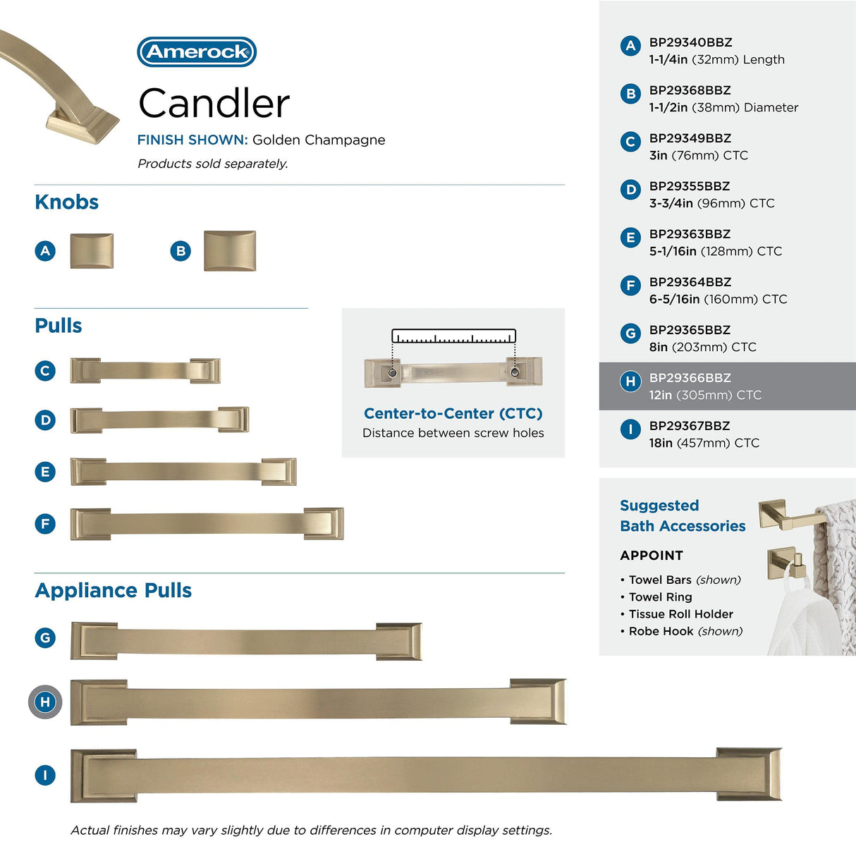 Amerock Appliance Pull Golden Champagne 12 inch (305 mm) Center to Center Candler 1 Pack Drawer Pull Drawer Handle Cabinet Hardware