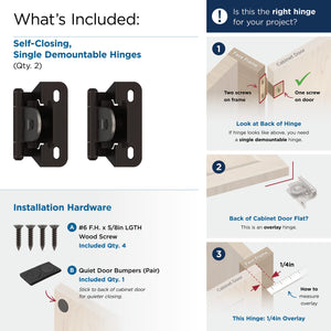 Amerock Single Demountable Cabinet Hinge 1/4 inch (6 mm) Overlay Hinge Oil Rubbed Bronze 2 Pack Self-Closing Hinge Cabinet Door Hinge