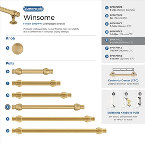 Amerock BP36771CZ Champagne Bronze Cabinet Pull 6-5/16 in (160 mm) Center-to-Center Cabinet Handle Winsome Drawer Pull Kitchen Cabinet Handle Furniture Hardware