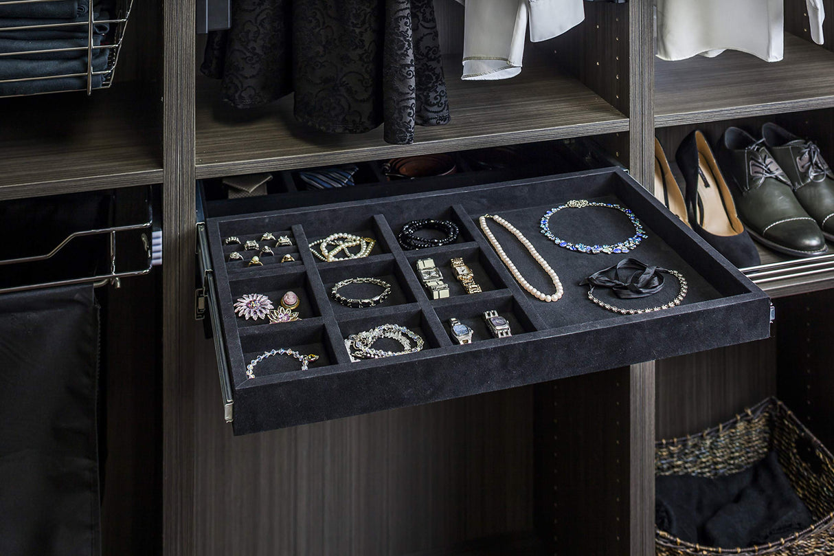 Hardware Resources JD1-24R-BL Black Felt 10-Compartment Jewelry Organizer Drawer