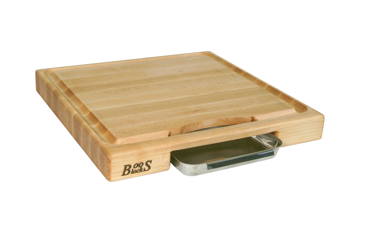 John Boos PM18180225-P-RK Block Newton Prep Master Maple Wood Reversible Cutting Board with Juice Groove, Pan and Double Blade Rocking Knife, 18 Inches x 2.25 18X18X2.25 MPL-EDGE GR-PREP MASTER-