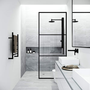 VIGO 34"W x 74"H Divide Framed Fixed Rectangle Shower Screen with Clear Tempered Glass, Door Handle and Stainless Steel Hardware in Matte Black-VG6090MBCL3474