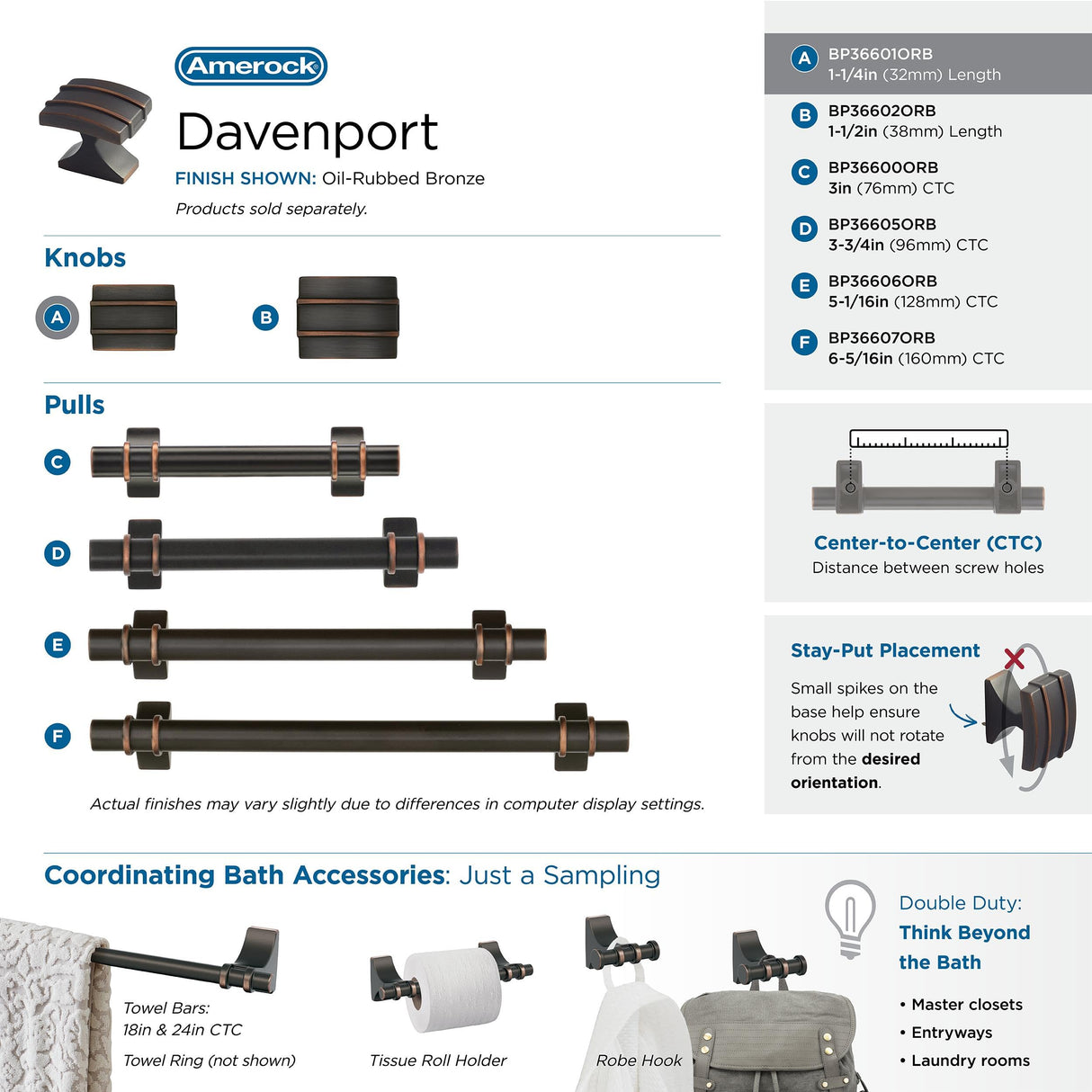 Amerock Cabinet Knob Oil Rubbed Bronze 1-1/4 inch (32 mm) Length Davenport 1 Pack Drawer Knob Cabinet Hardware