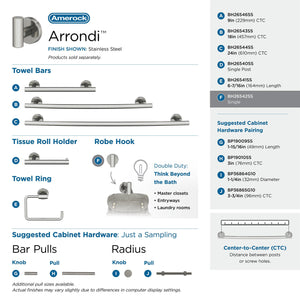 Amerock BH26542SS Stainless Steel Single Robe Hook 2-1/4 in. (57 mm) Length Towel Holder Arrondi Towel Hook for Bathroom Bathroom Hardware Bath Accessories