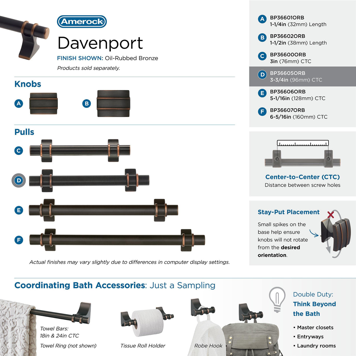 Amerock Cabinet Pull Oil Rubbed Bronze 3-3/4 inch (96 mm) Center to Center Davenport 1 Pack Drawer Pull Drawer Handle Cabinet Hardware