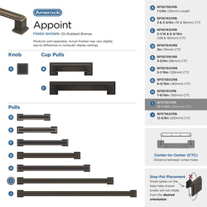 Amerock BP37361ORB Oil Rubbed Bronze Cabinet Pull 10-1/16 in (256 mm) Center-to-Center Cabinet Handle Appoint Drawer Pull Kitchen Cabinet Handle Furniture Hardware