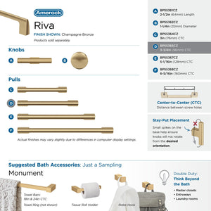Amerock Cabinet Pull Champagne Bronze 3-3/4 in (96 mm) Center-to-Center Drawer Pull Riva Kitchen and Bath Hardware Furniture Hardware