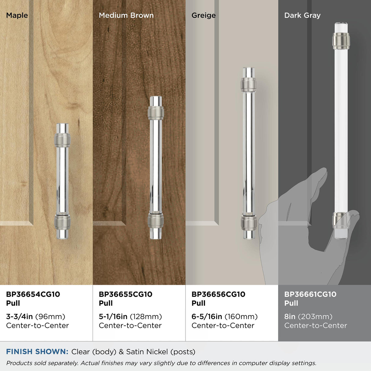 Amerock BP36661CG10 Clear/Satin Nickel Cabinet Pull 8 in (203 mm) Center-to-Center Cabinet Handle Glacio Drawer Pull Kitchen Cabinet Handle Furniture Hardware