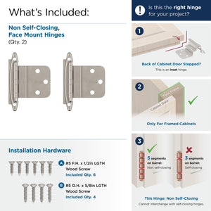 Amerock Cabinet Hinge 3/8 inch (10 mm) Inset Hinge Satin Nickel 2 Pack Non Self-Closing Hinge Face Mount Hinge Cabinet Door Hinge, 2.75 x 2 x 0.69 inches