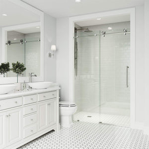 VIGO Adjustable 56-60" W x 76" H Elan Cass Aerodynamic Frameless Sliding Shower Door with Clear Tempered Glass, Reversible Door Handle and Stainless Steel Hardware in Stainless Steel-VG6044STCL6076