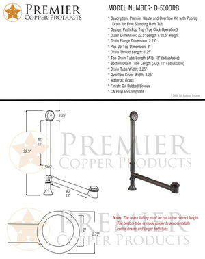 Premier Waste and Overflow Kit with Pop Up Drain