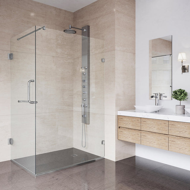 VIGO VG6012CHCL36 34.0" -46.0" W -73.38" H Frameless Hinged Rectangle Shower Enclosure with Clear 0.38" Tempered Glass and Stainless Steel Hardware in Chrome Finish with Reversible Handle