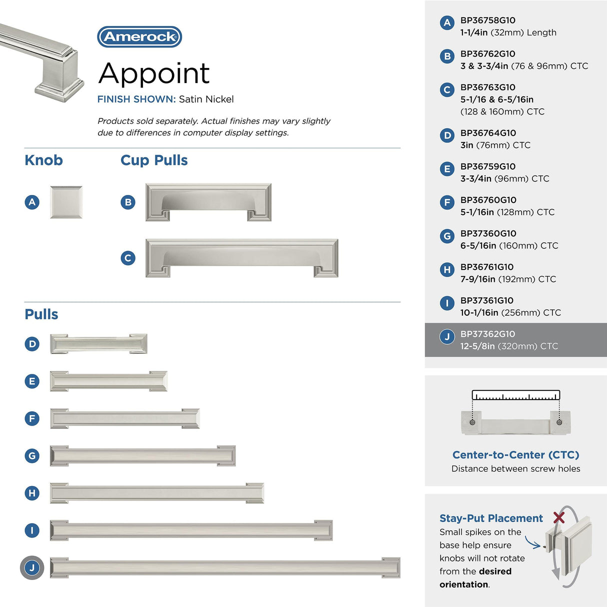 Amerock BP37362G10 Satin Nickel Cabinet Pull 12-5/8 in (320 mm) Center-to-Center Cabinet Handle Appoint Drawer Pull Kitchen Cabinet Handle Furniture Hardware
