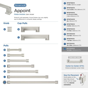 Amerock BP37362G10 Satin Nickel Cabinet Pull 12-5/8 in (320 mm) Center-to-Center Cabinet Handle Appoint Drawer Pull Kitchen Cabinet Handle Furniture Hardware