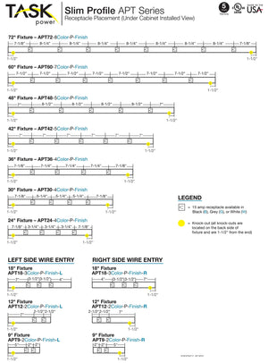 Task Lighting APT72-8W-P-WT 72" APT Series Slim Angle Power Strip, White Finish, White Receptacles