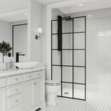 VIGO Zenith Fixed Glass Shower Wall Panels | Framed Mosaic Grid Tempered Shower Glass Panel for Walk-in Bathroom (1" L x 34.125" W x 74" H) | Clear Glass Shower Panel with Matte Black Hardware Finish
