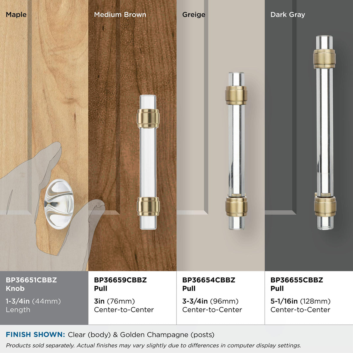 Amerock Cabinet Knob Clear/Golden Champagne 1-3/4 inch (44 mm) Length Glacio 1 Pack Drawer Knob Cabinet Hardware