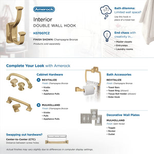 Amerock H37007CZ Alder Double Prong Decorative Wall Hook Champagne Bronze Hook for Coats, Hats, Backpacks, Bags Hooks for Bathroom, Bedroom, Closet, Entryway, Laundry Room, Office