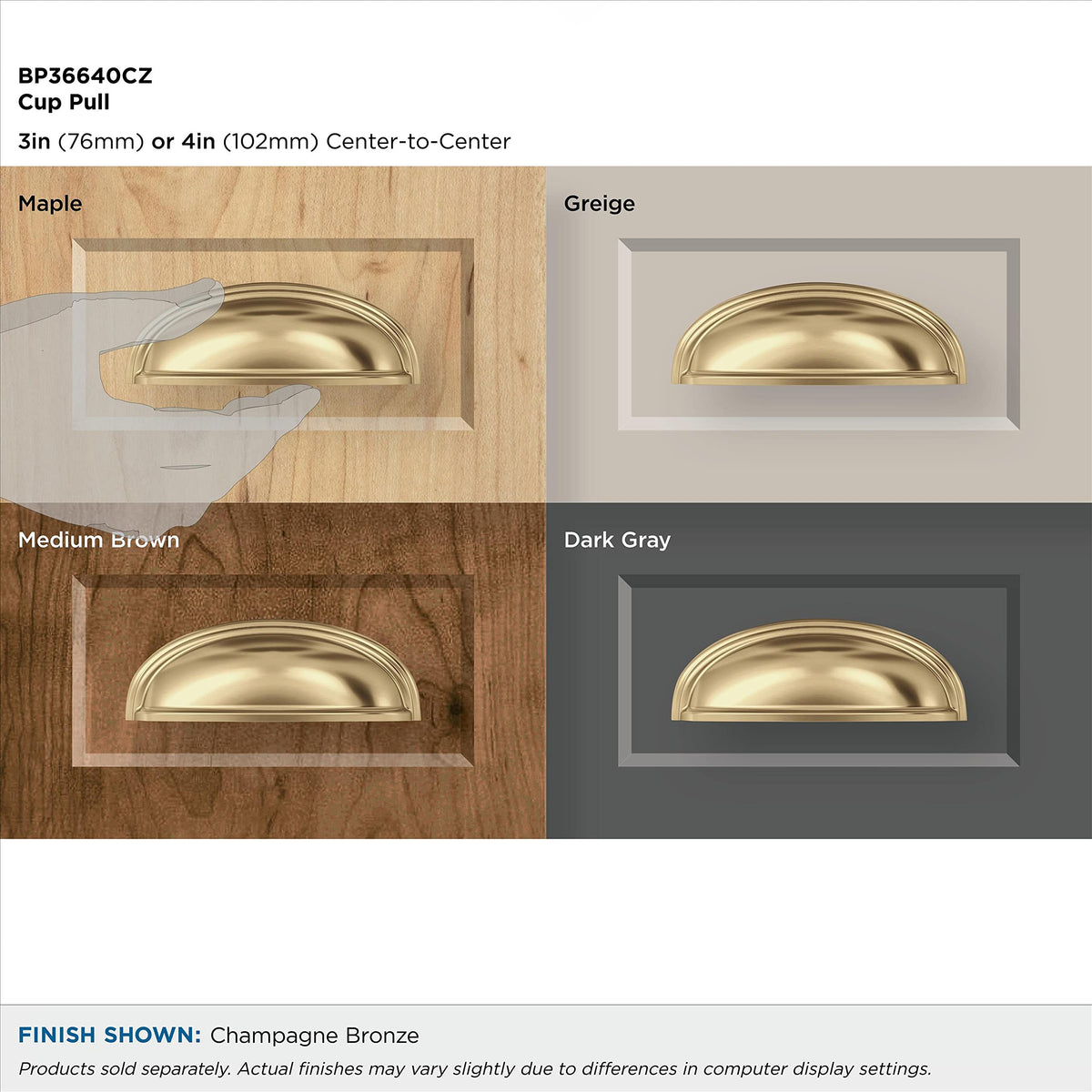 Amerock Cabinet Cup Pull Champagne Bronze 3 in. (76 mm) & 4 in. (102 mm) Center-to-Center Drawer Pull Ashby Kitchen and Bath Hardware Furniture Hardware