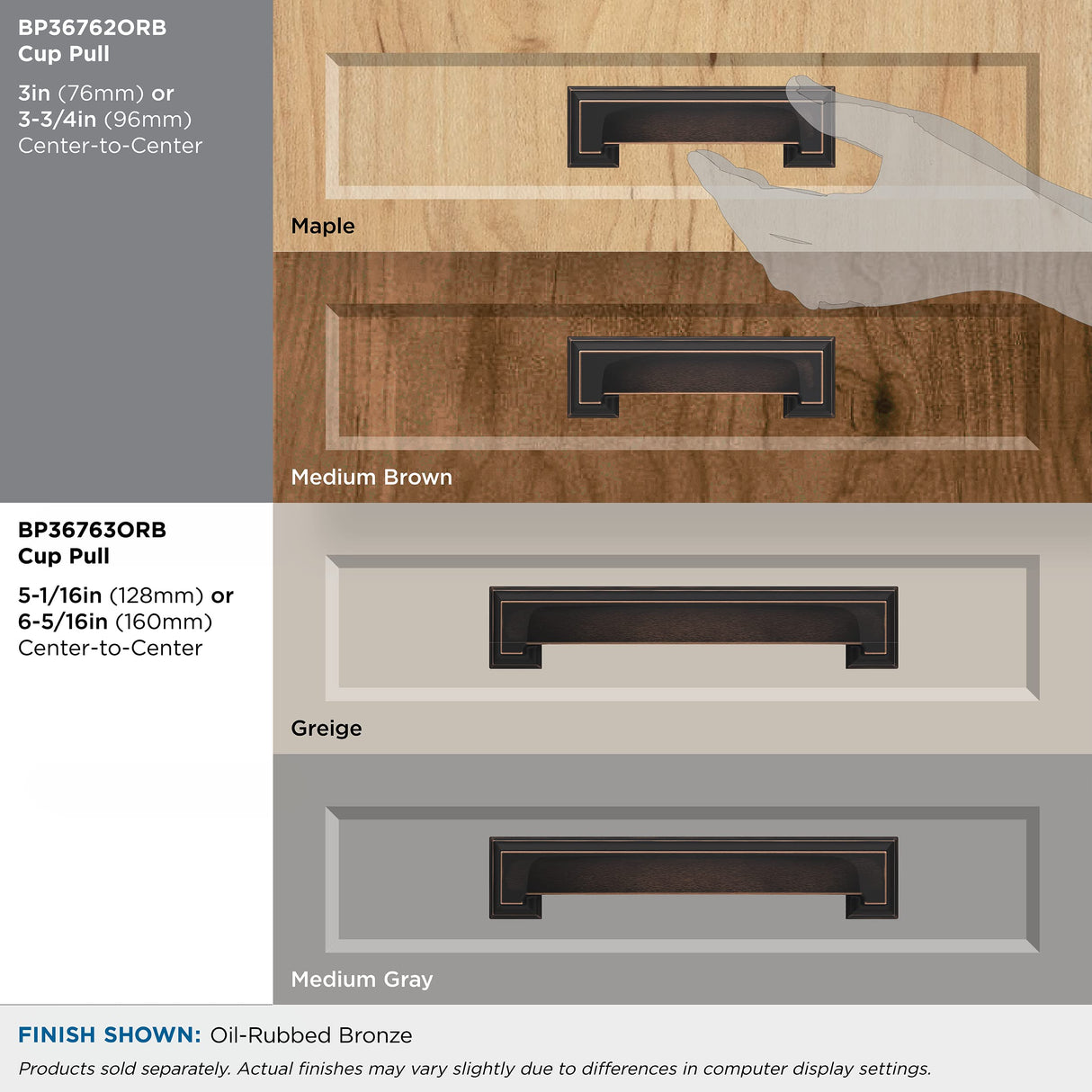 Amerock Cabinet Cup Pull Oil Rubbed Bronze 3 inch & 3-3/4 inch (76mm & 96 mm) Center-to-Center Appoint 1 Pack Drawer Pull Cabinet Handle Cabinet Hardware