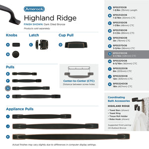 Amerock Cabinet Pull Dark Oiled Bronze 5-1/16 inch (128 mm) Center to Center Highland Ridge 1 Pack Drawer Pull Drawer Handle Cabinet Hardware