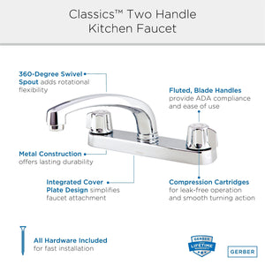 Gerber G0742416 Chrome Classics Two Handle Kitchen Faucet Deck Plate MOUNTED...