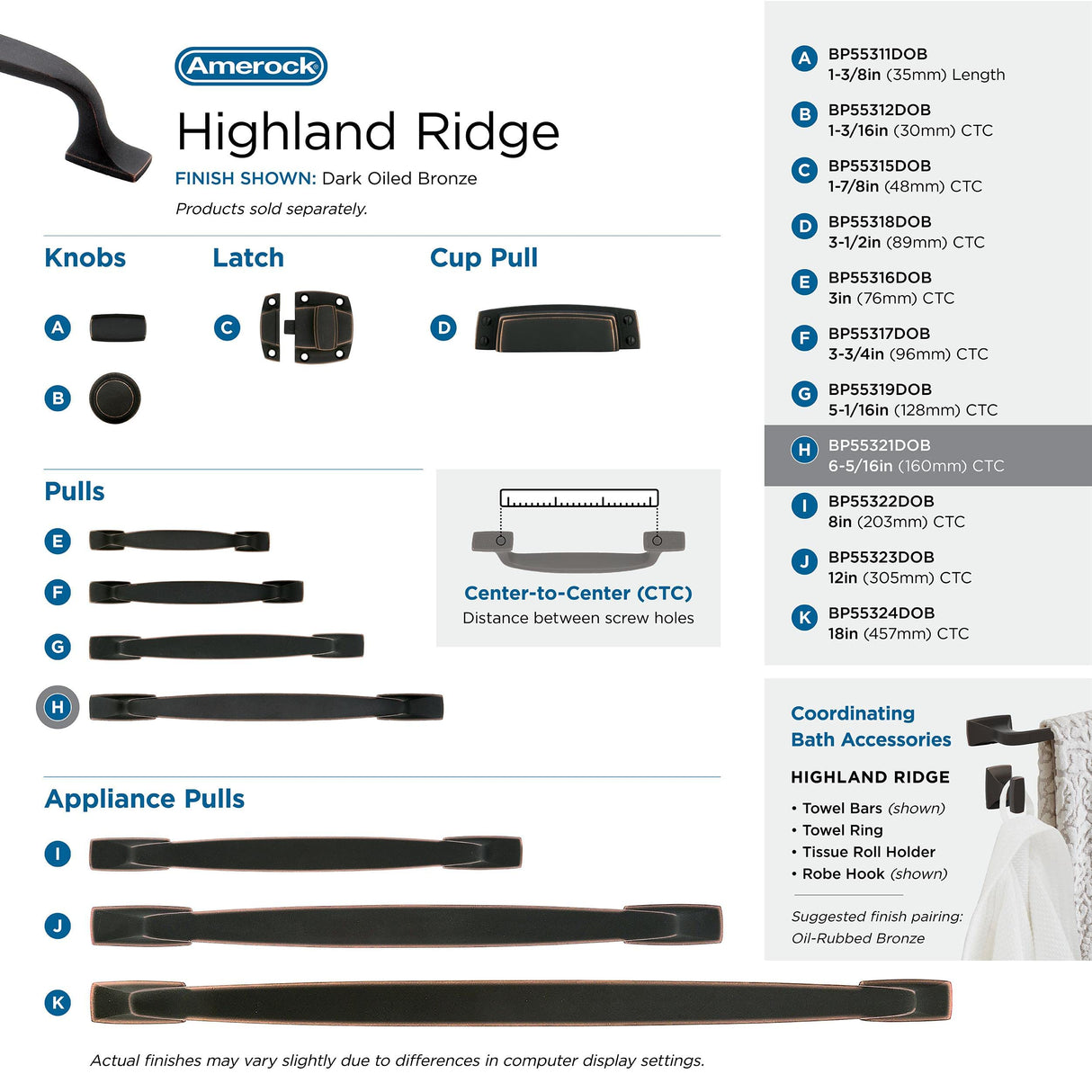 Amerock Cabinet Pull Dark Oiled Bronze 6-5/16 inch (160 mm) Center to Center Highland Ridge 1 Pack Drawer Pull Drawer Handle Cabinet Hardware