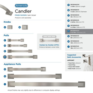 Amerock Cabinet Pull Satin Nickel 6-5/16 inch (160 mm) Center to Center Candler 1 Pack Drawer Pull Drawer Handle Cabinet Hardware