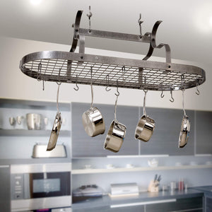 Enclume PR33WG HS Scroll Arm Oval Ceiling Pot Rack w/ 24 Hooks HS