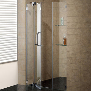 VIGO Adjustable 42 - 48 in. W x 72 in. H Frameless Pivot Rectangle Shower Door with Clear Tempered Glass and St. Steel Hardware in Brushed Nickel Finish with Reversible Handle - VG6042BNCL48