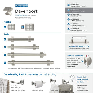 Amerock Cabinet Knob Satin Nickel 1-1/2 inch (38 mm) Length Davenport 1 Pack Drawer Knob Cabinet Hardware