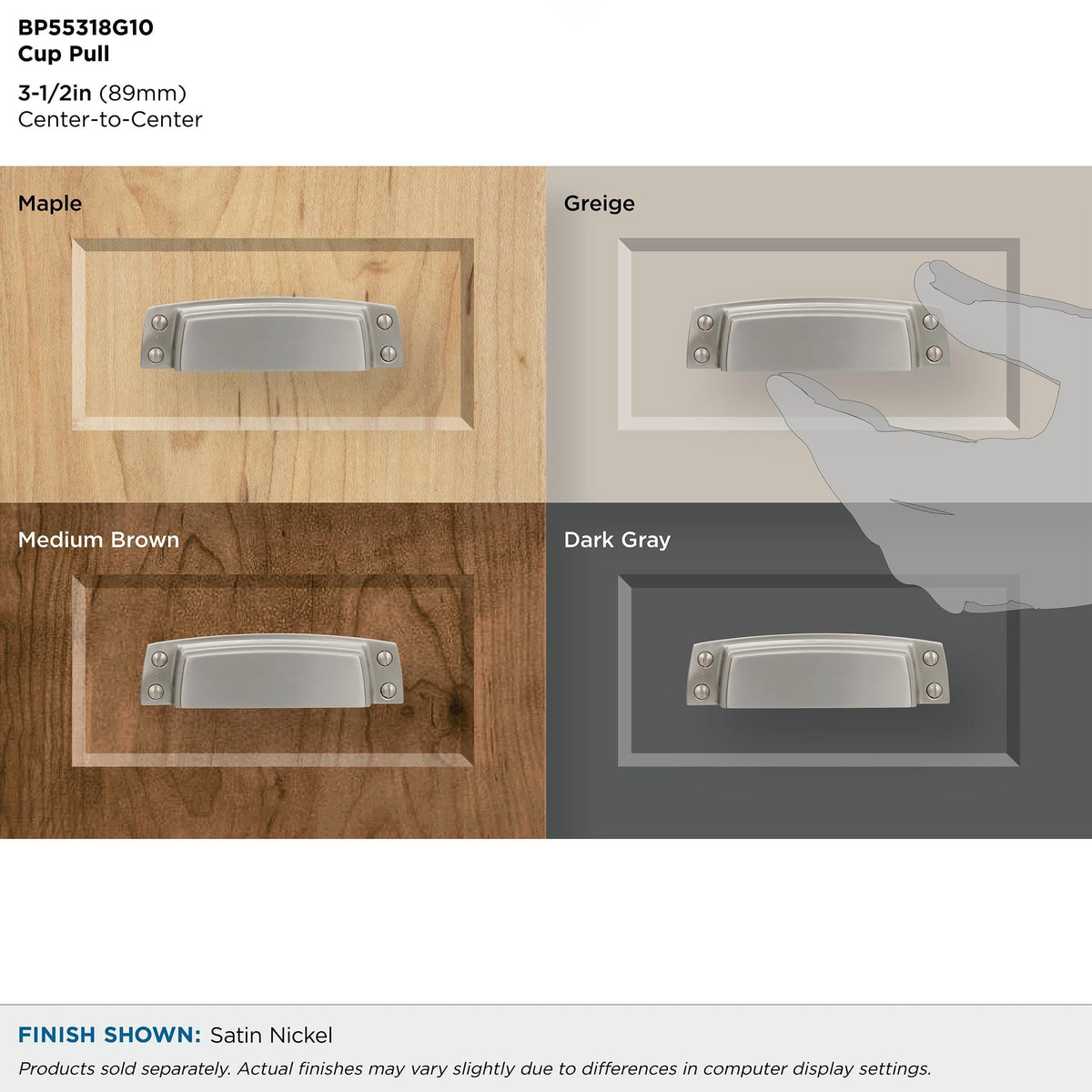 Amerock Cabinet Cup Pull Satin Nickel 3-1/2 inch (89 mm) Center to Center Highland Ridge 1 Pack Drawer Pull Drawer Handle Cabinet Hardware