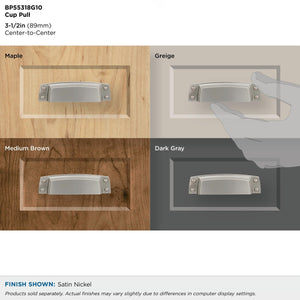 Amerock Cabinet Cup Pull Satin Nickel 3-1/2 inch (89 mm) Center to Center Highland Ridge 1 Pack Drawer Pull Drawer Handle Cabinet Hardware