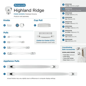 Amerock Cabinet Knob Polished Chrome 1-3/16 inch (30 mm) Diameter Highland Ridge 1 Pack Drawer Knob Cabinet Hardware