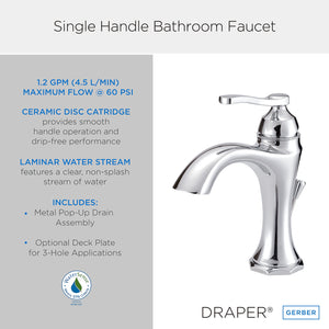 Gerber D225028 Chrome Draper Single Handle Lavatory Faucet