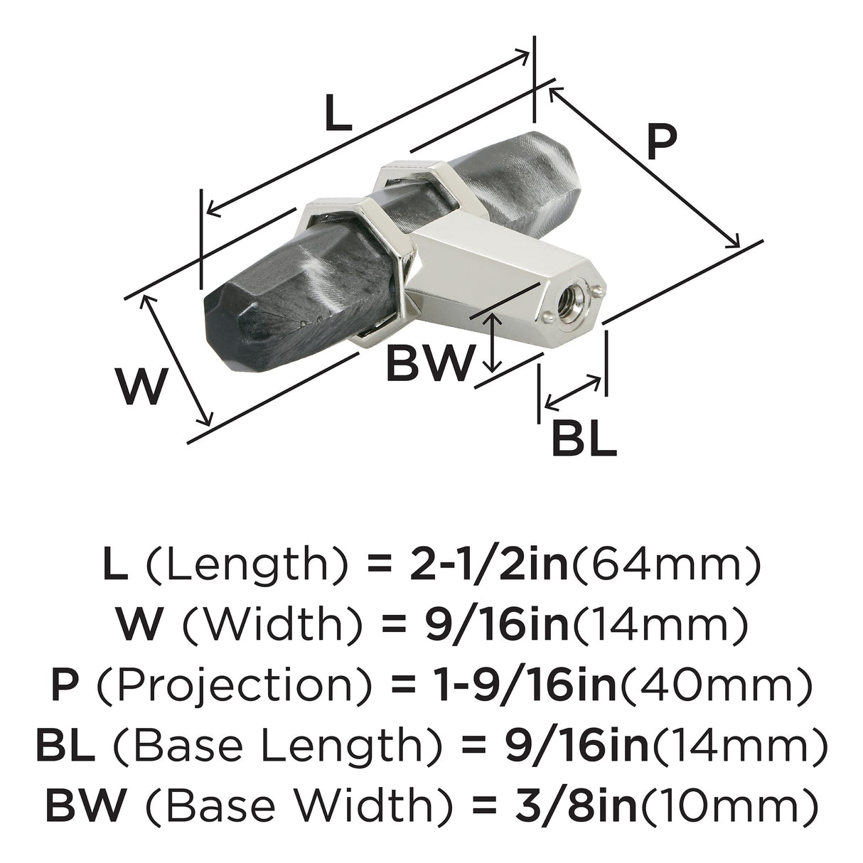 Amerock BP36647MBKPN Carrione Cabinet Knob, 2-1/2 in (64 mm) Length, Marble Black/Polished Nickel