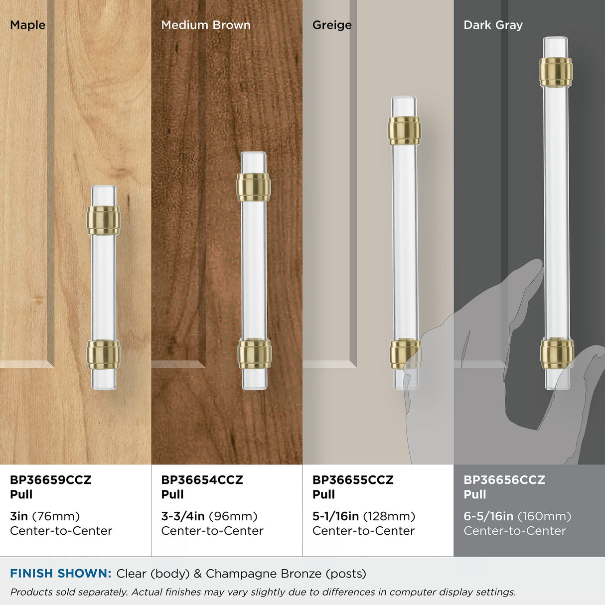 Amerock Cabinet Pull Clear/Champagne Bronze 6-5/16 inch (160 mm) Center to Center Glacio 1 Pack Drawer Pull Drawer Handle Cabinet Hardware